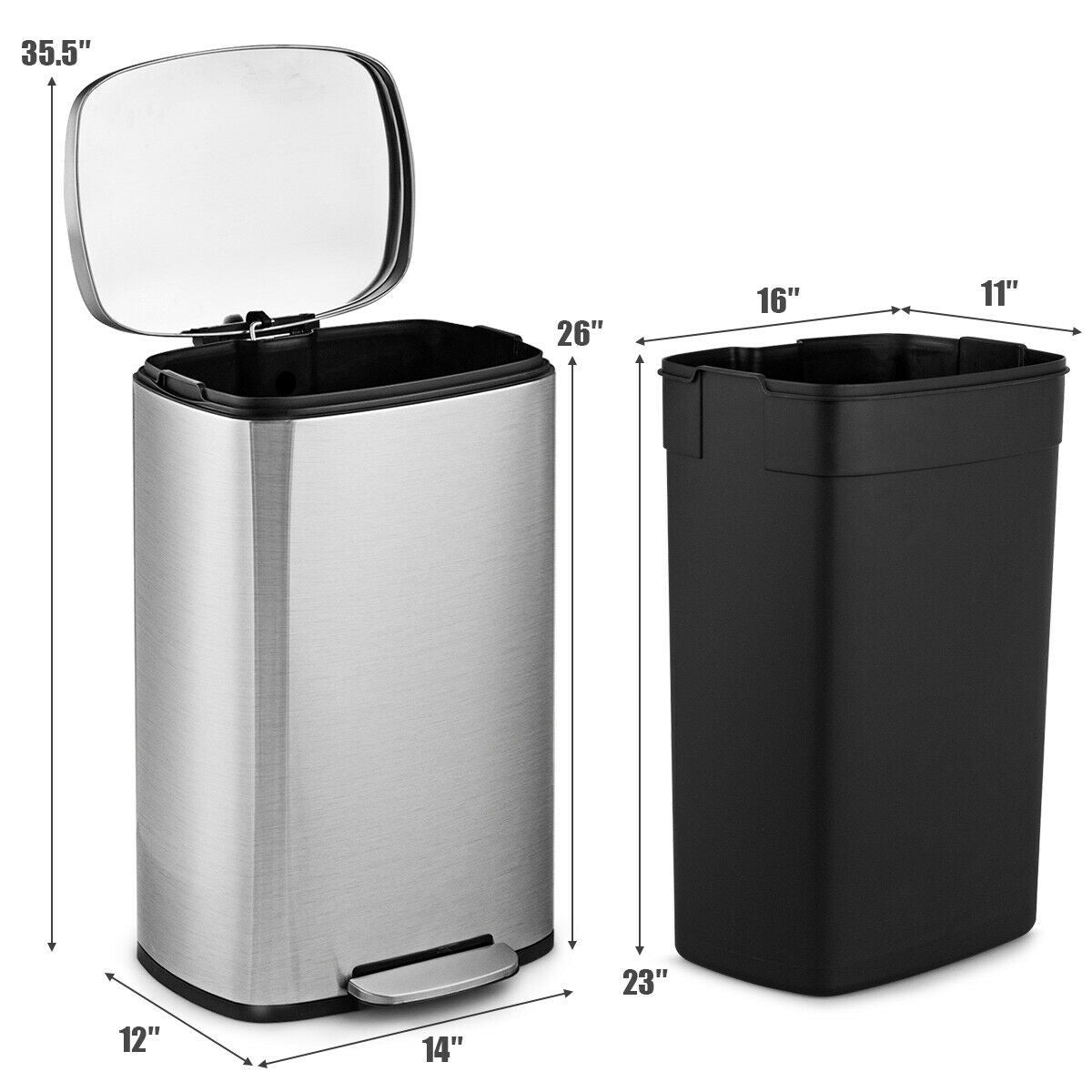 13-Gallon Modern Stainless Steel Kitchen Trash Can with Foot Step Pedal Design-4