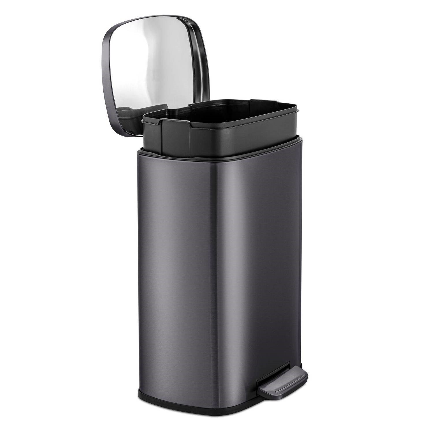 13 Gallon Black Stainless Steel Kitchen Trash Can with Step Open Lid-2