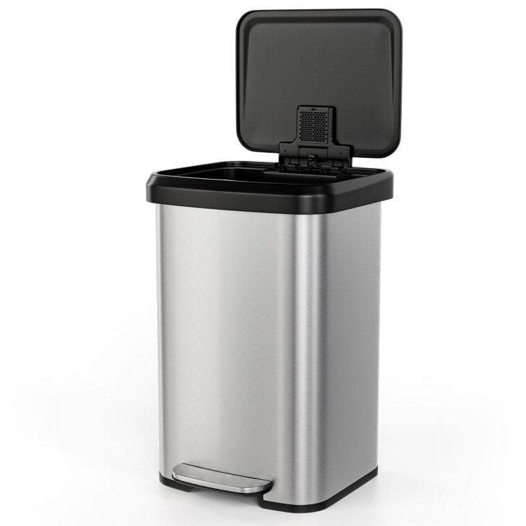 13-Gallon Silver Stainless Steel Step Trash Can with Soft Close Lid-1