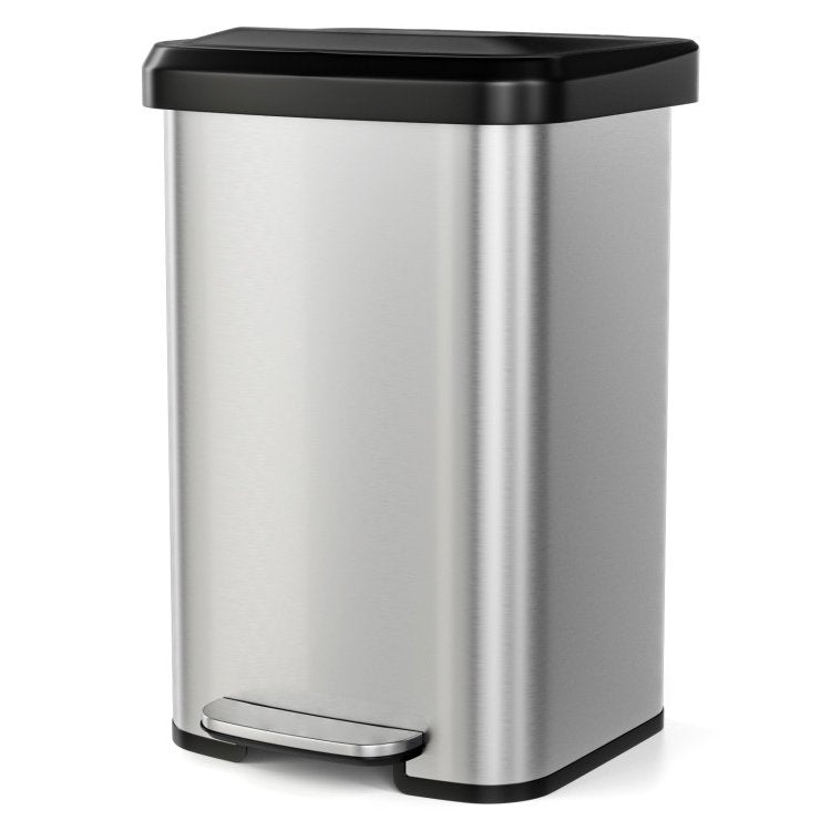 13-Gallon Silver Stainless Steel Step Trash Can with Soft Close Lid-2