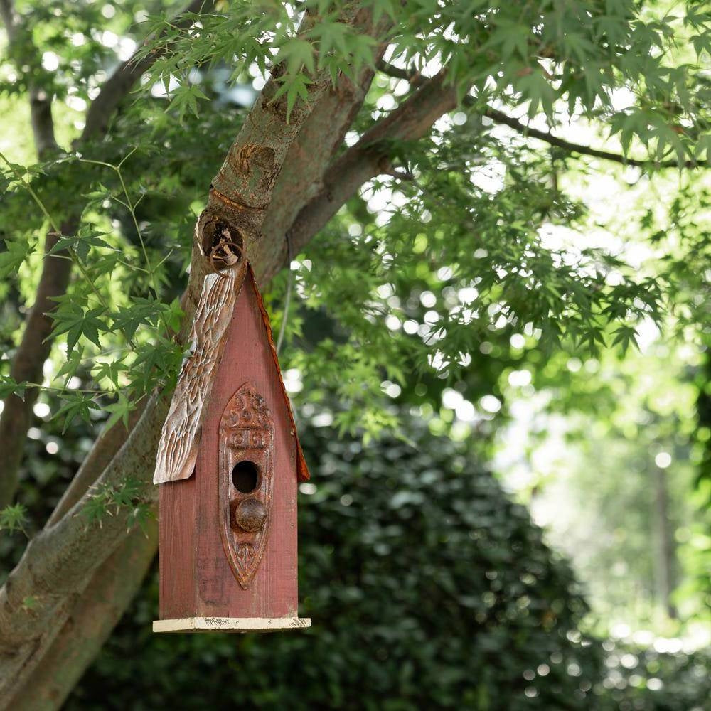 Outdoor Garden Rustic Brown Solid Wood and Iron Bird House-1