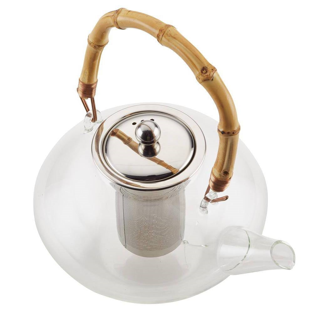 1 Quart Glass Teapot Kettle with Stainless Steel Tea Infuser and Bamboo Handle-1