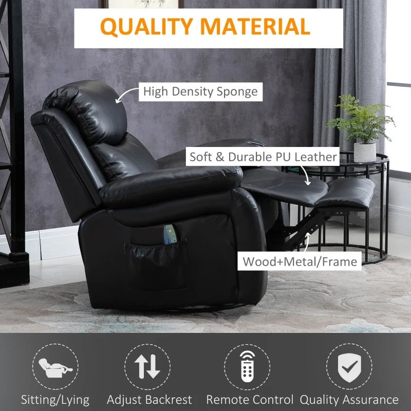 Adjustable Black Faux Leather Remote Massage Recliner Chair w/ Footrest-2