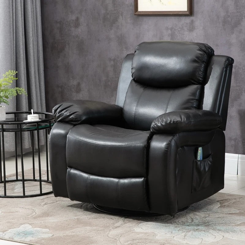 Adjustable Black Faux Leather Remote Massage Recliner Chair w/ Footrest-3