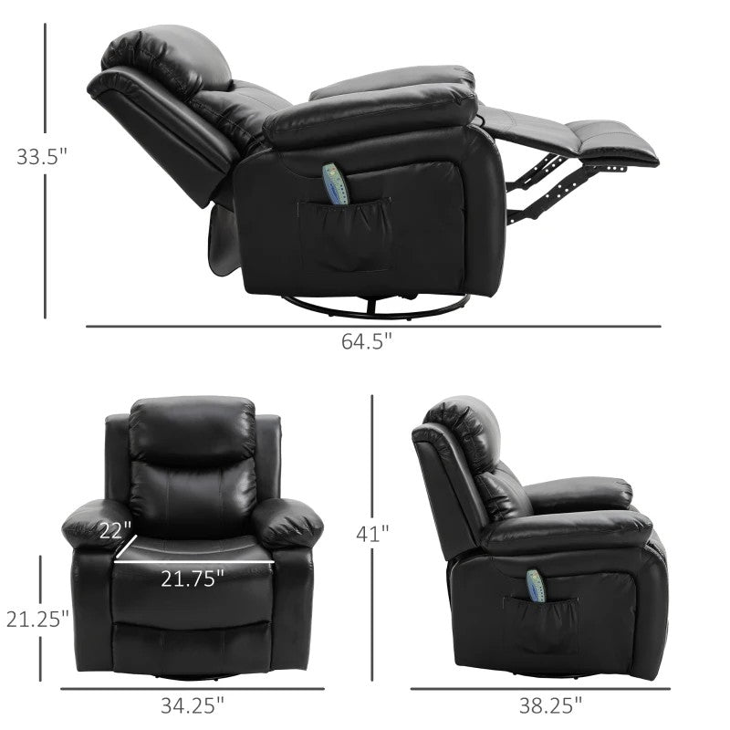 Adjustable Black Faux Leather Remote Massage Recliner Chair w/ Footrest-4