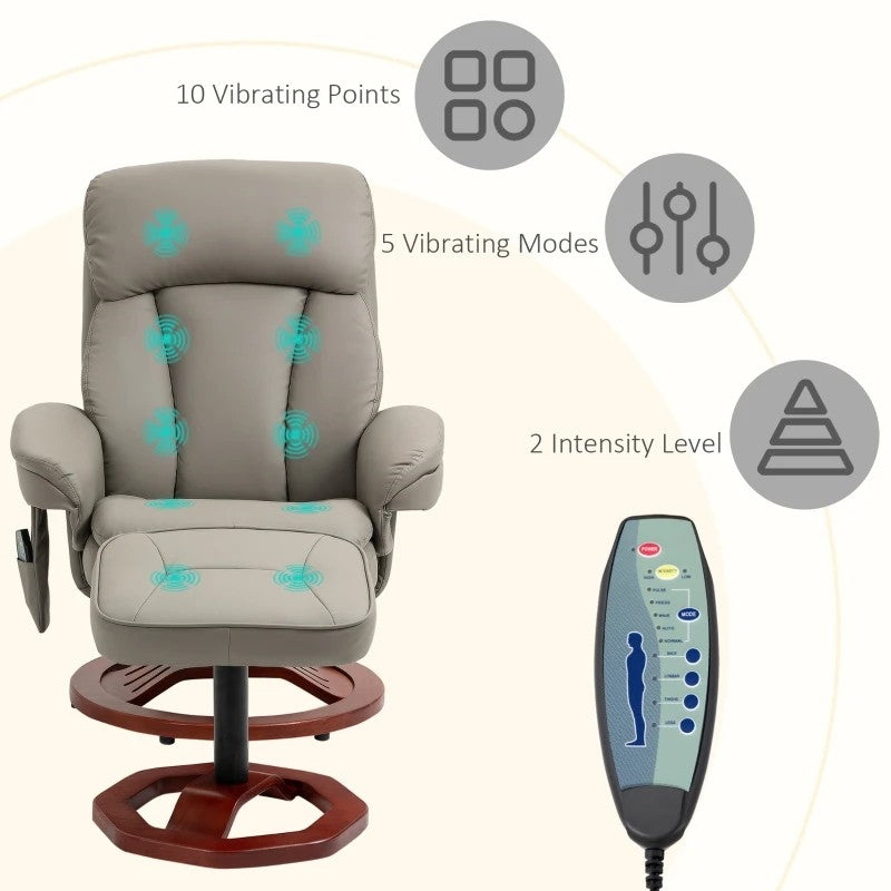 Adjustable Grey Brown Faux Leather Electric Remote Massage Recliner Chair w/ Ottoman-1