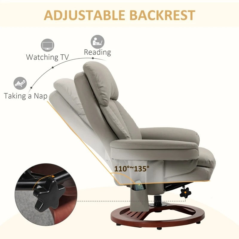 Adjustable Grey Brown Faux Leather Electric Remote Massage Recliner Chair w/ Ottoman-2