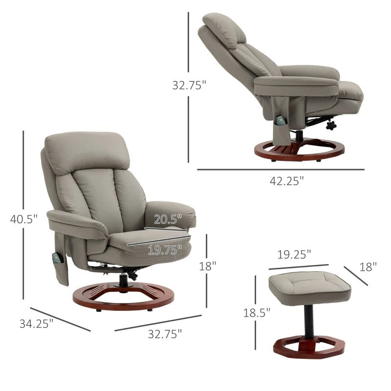 Adjustable Grey Brown Faux Leather Electric Remote Massage Recliner Chair w/ Ottoman-4