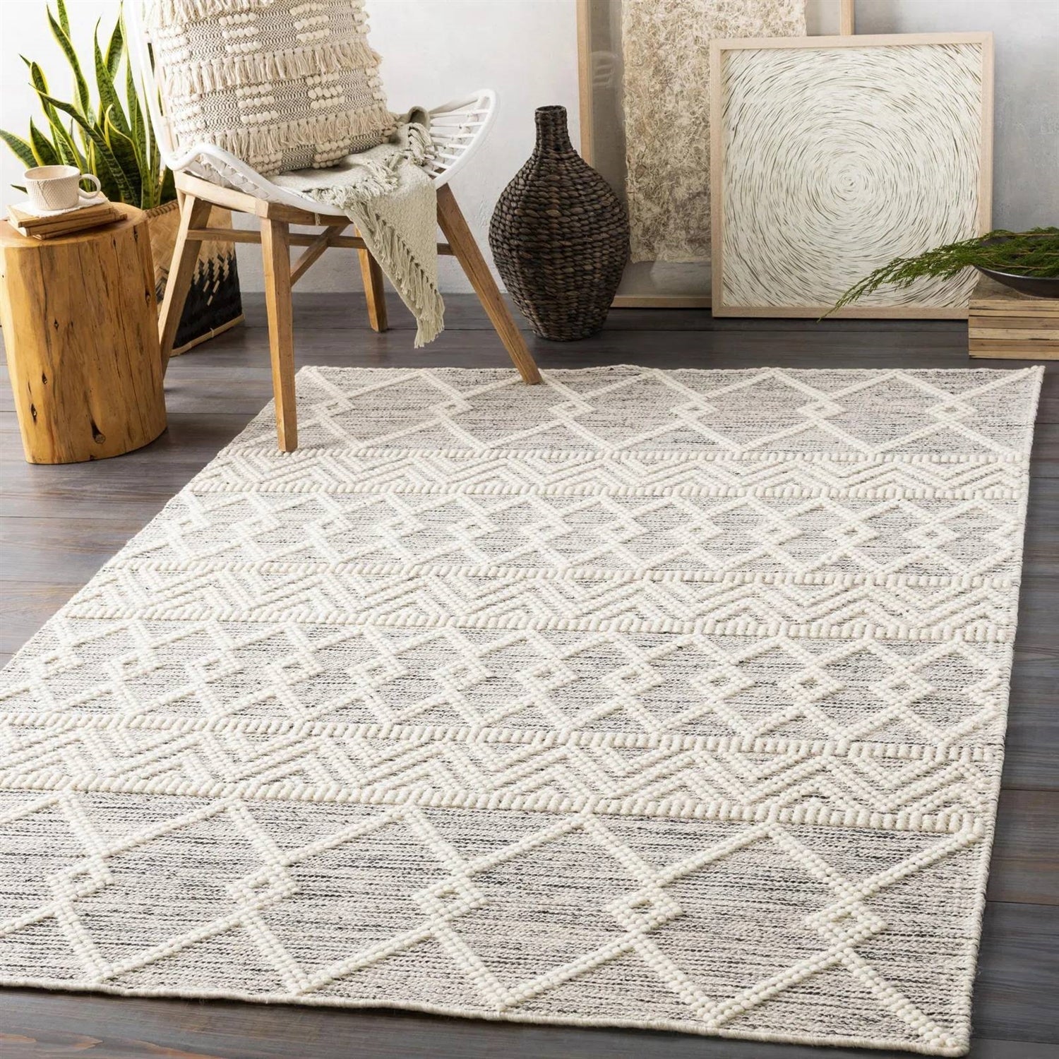 3-ft. x 5-ft. Hand Woven Wool Blend Grey Beige Ivory Persian Style Area Rug-0