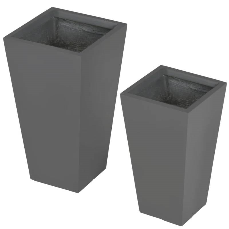 Set of 2 Modern Lightweight Outdoor Flower Pot Planters in Grey 22-in and 18-in-1