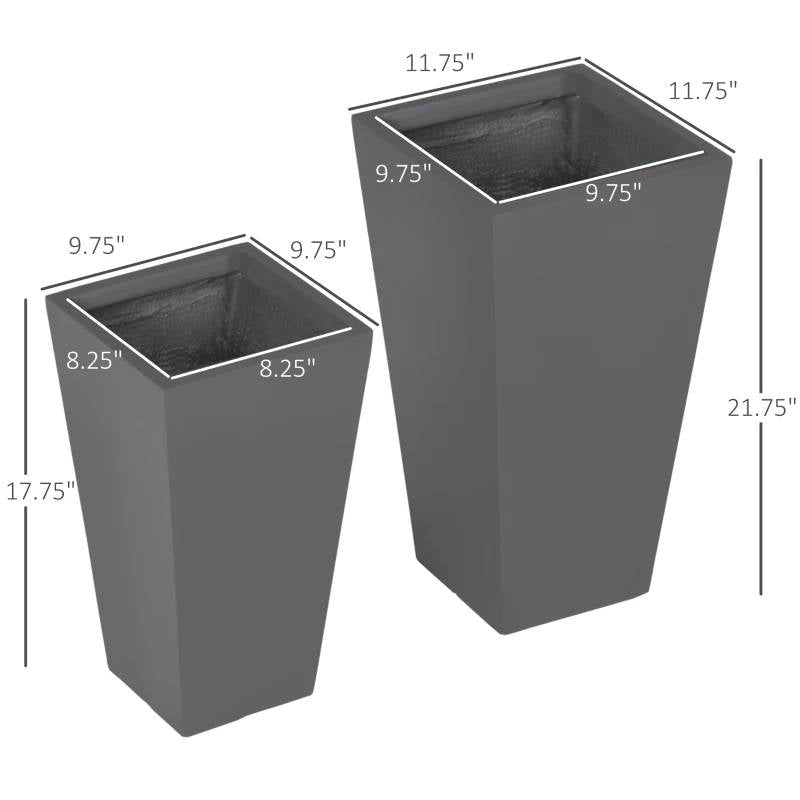 Set of 2 Modern Lightweight Outdoor Flower Pot Planters in Grey 22-in and 18-in-4