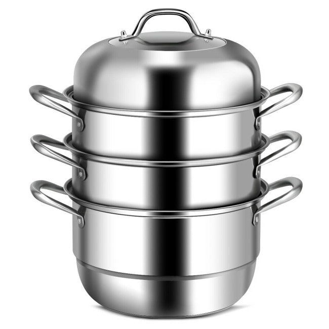 3 Tier Large Stainless Steel Steamer Cookware Set-0