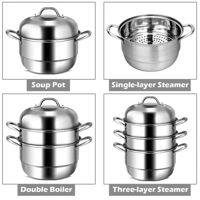 3 Tier Large Stainless Steel Steamer Cookware Set-2