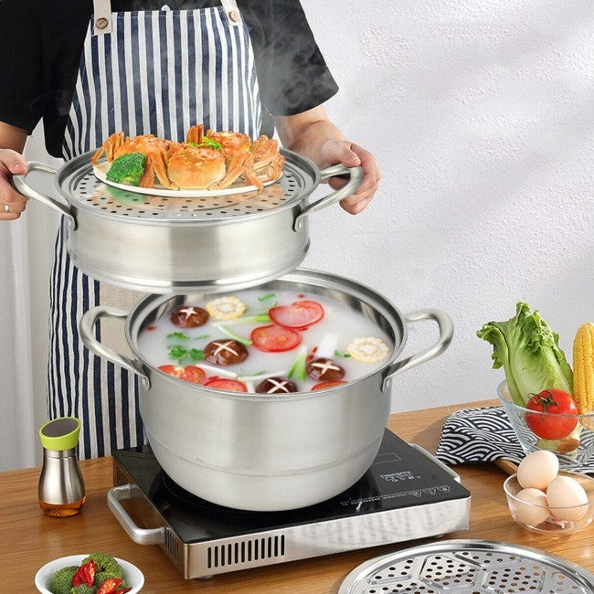 3 Tier Large Stainless Steel Steamer Cookware Set-4