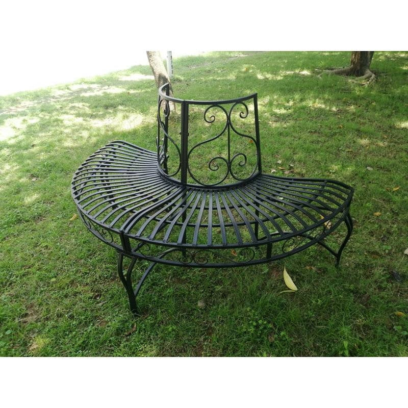 Half-Circle Outdoor Black Powder Coated Aluminum Tree Bench-2