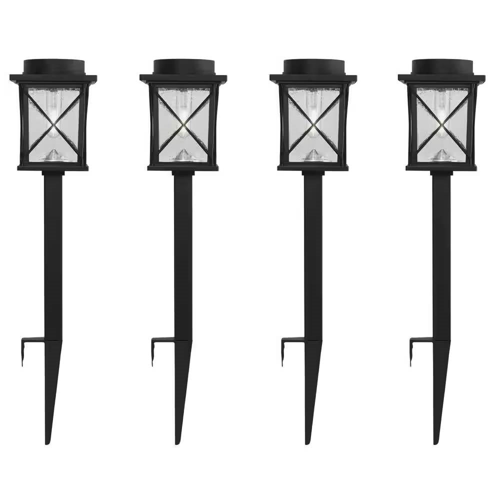 4-Pack - Black Solar LED Light Set - Outdoor Path Yard Lighting-0