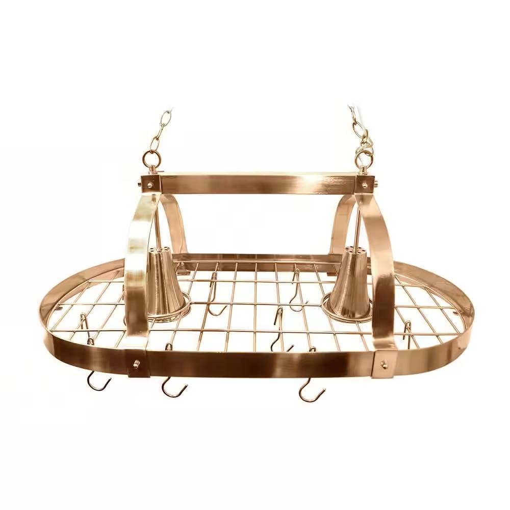 Oval Ceiling Mount Kitchen Pot Rack in Copper Finish with 2 Lights-2