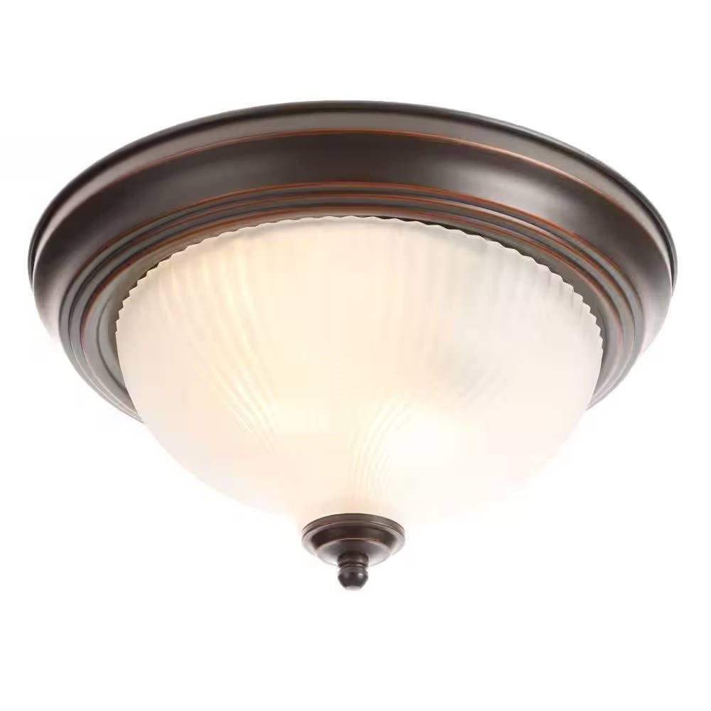 Round 11-inch Bronze Finish Ceiling Light with Frosted Glass Shade - Flush Mount-0