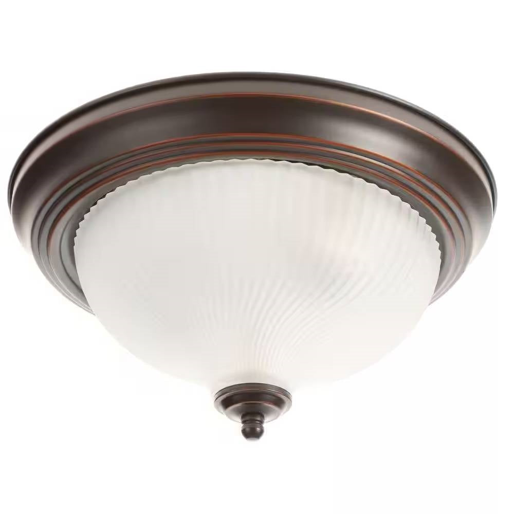 Round 11-inch Bronze Finish Ceiling Light with Frosted Glass Shade - Flush Mount-1