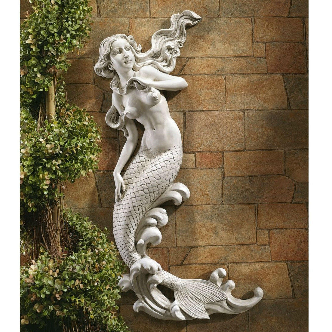 Outdoor Patio Wall Decor Mermaid Wall-Mounted Garden Statue-0