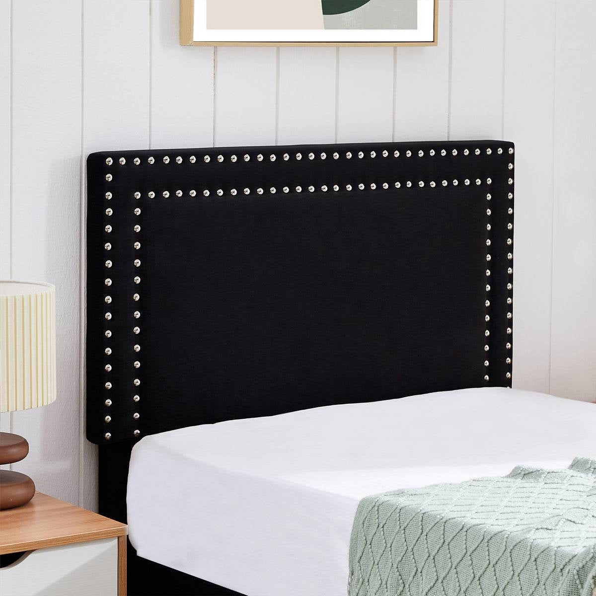 Set of 2 - Twin Dorm Style Black Tufted Upholstered Platform Bed with Headboard-3