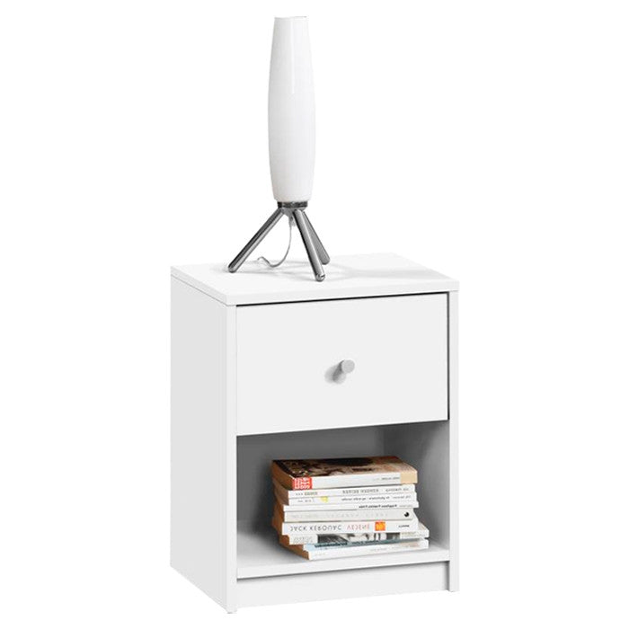 Contemporary 1-Drawer Nightstand with Storage Shelf in White-0