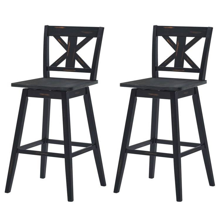 Set of 2 Black Wood 29-in Modern Kitchen Dining Farmhouse Swivel Seat Barstools-0