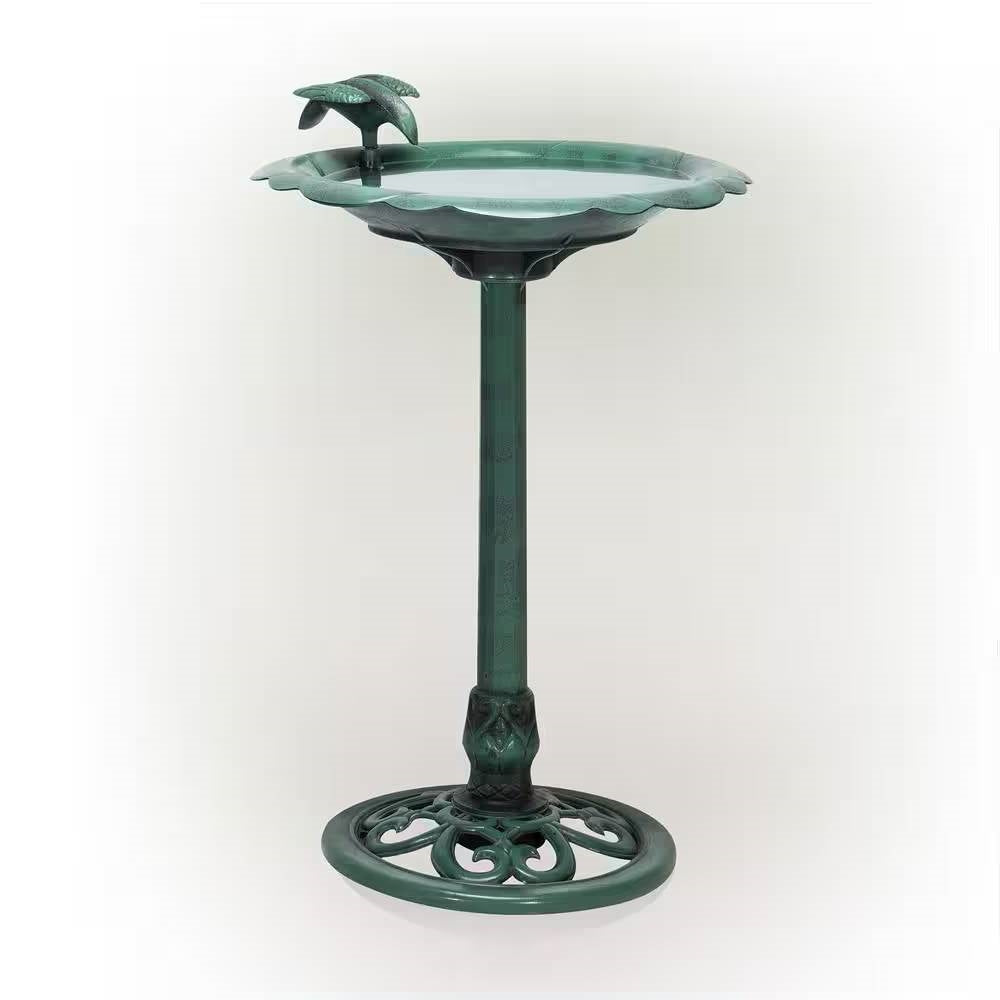 Outdoor Polypropylene Weather Resistant Bird Bath in Dark Green Finish-0