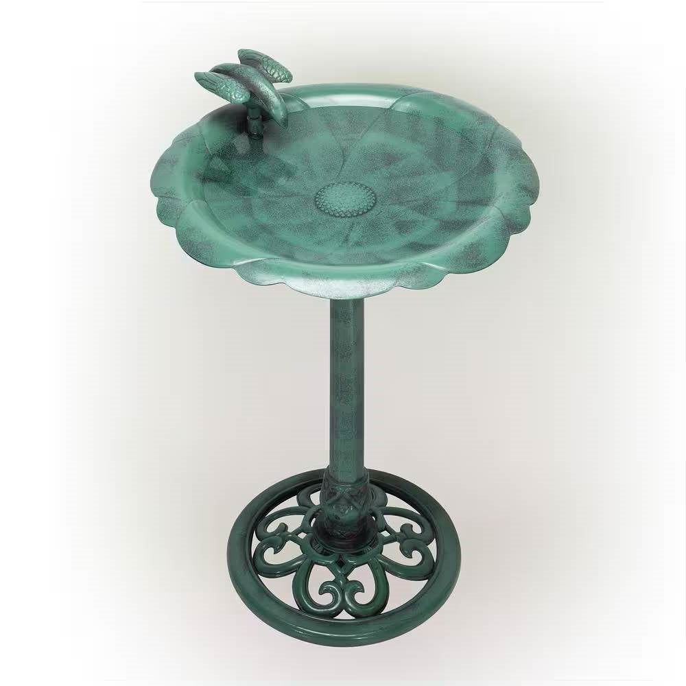 Outdoor Polypropylene Weather Resistant Bird Bath in Dark Green Finish-2