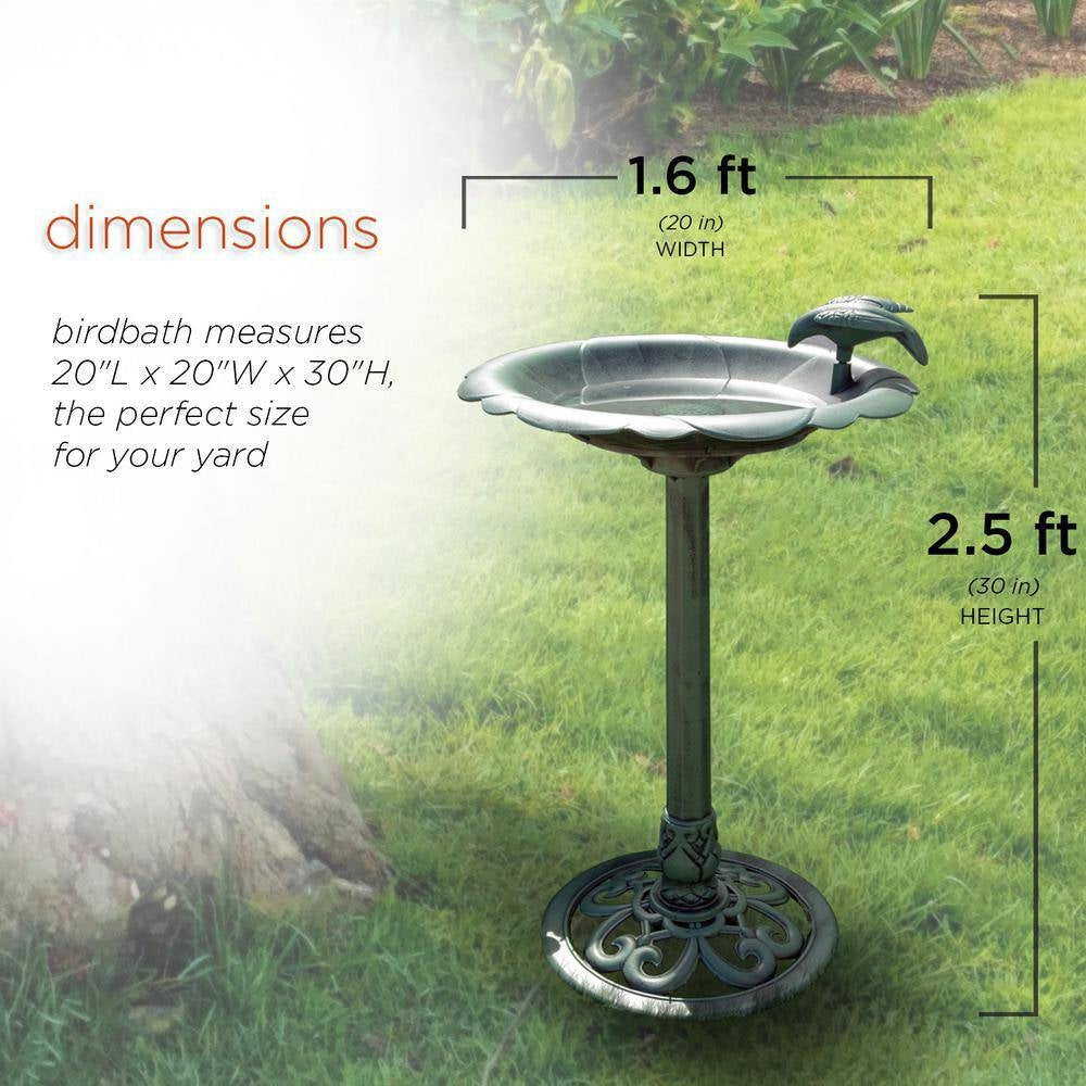 Outdoor Polypropylene Weather Resistant Bird Bath in Dark Green Finish-4