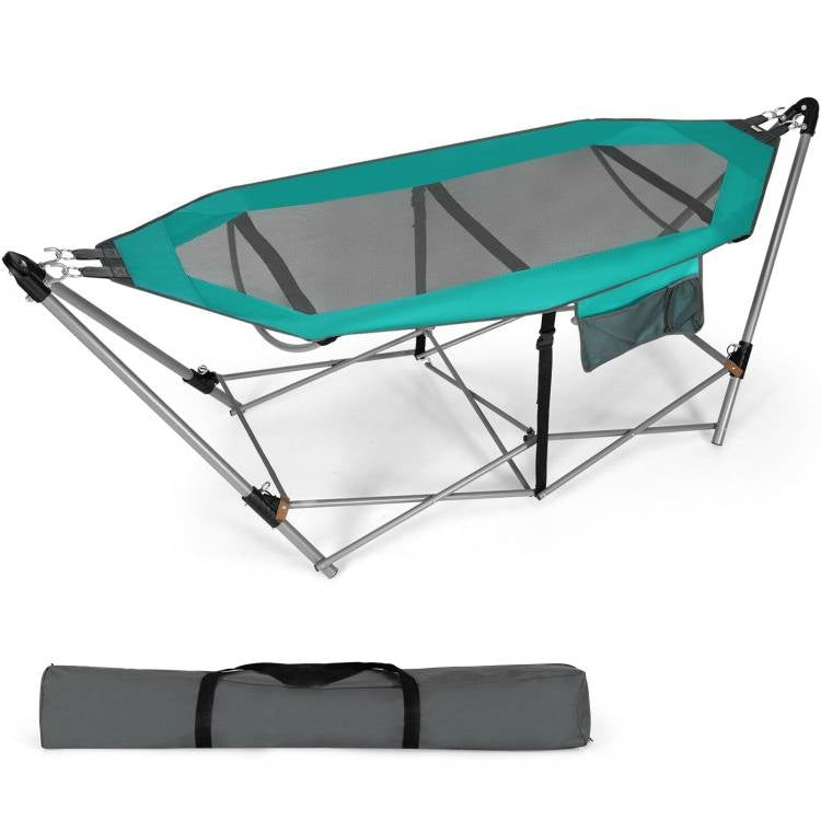 Green Portable Camping Foldable Hammock with Stand and Carry Case-0