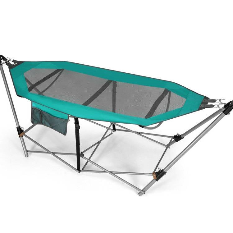 Green Portable Camping Foldable Hammock with Stand and Carry Case-1