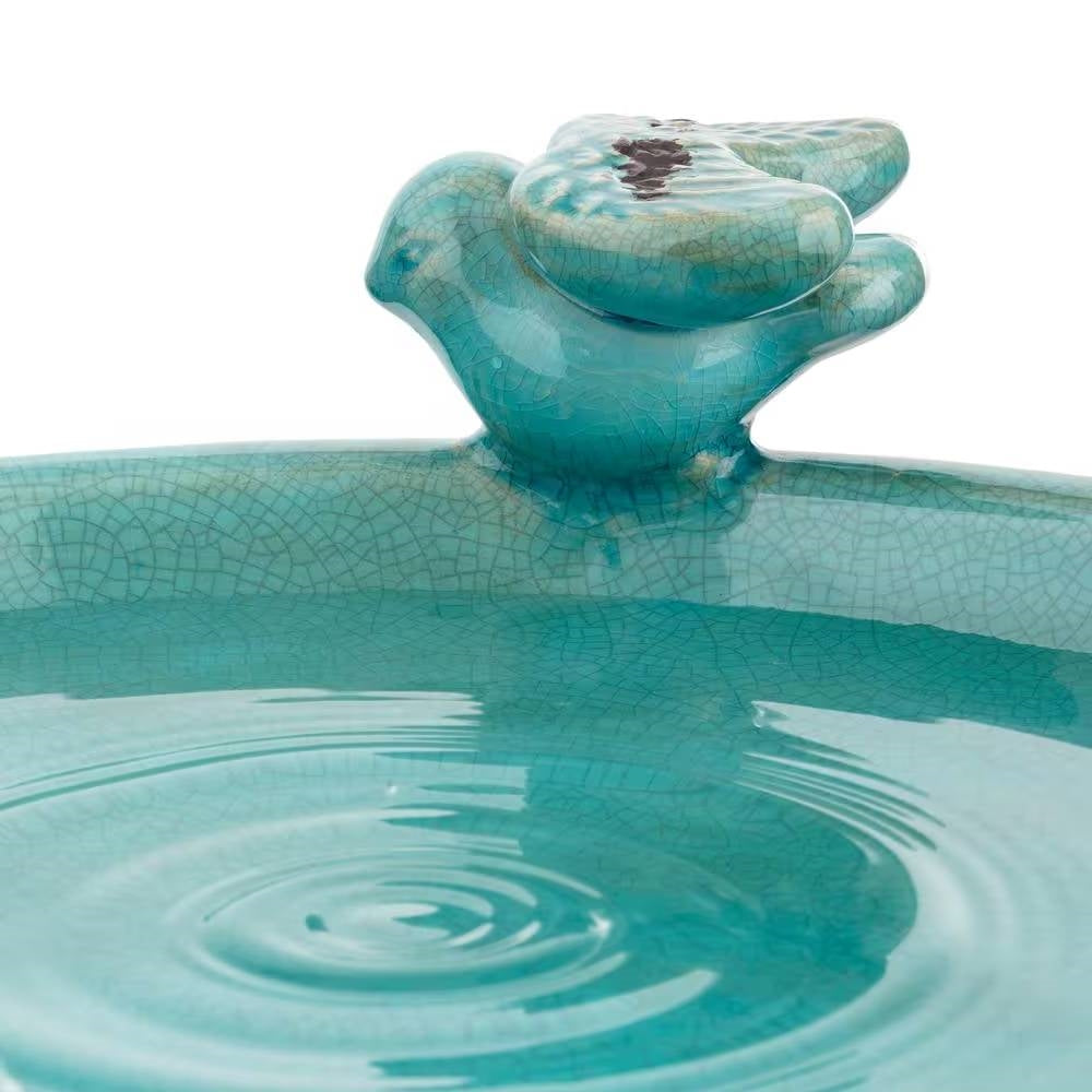 Outdoor Turquoise Blue Ceramic Birdbath-3