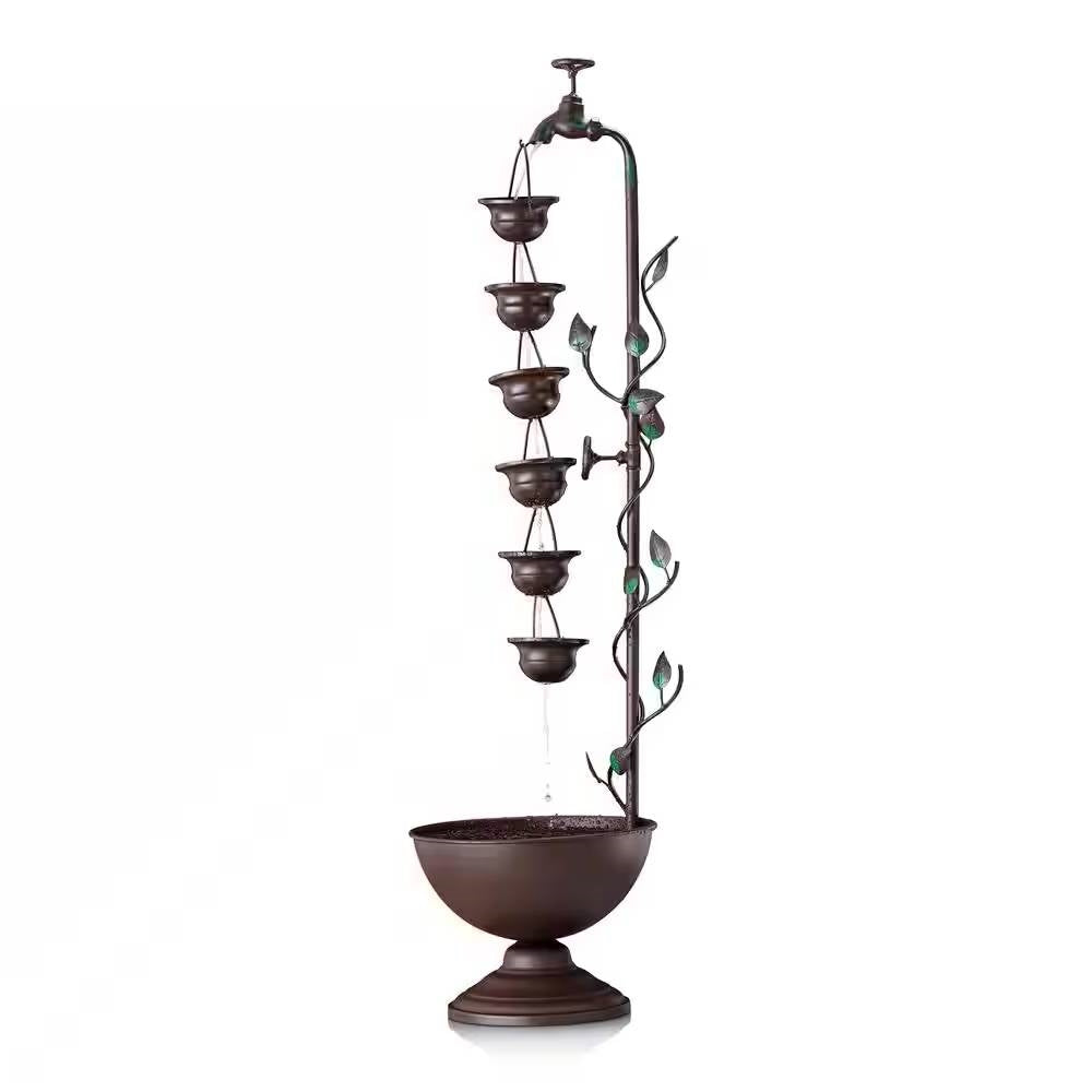 Outdoor Indoor 6-Tier Hanging Cups Water Fountain in Bronze Finish-0