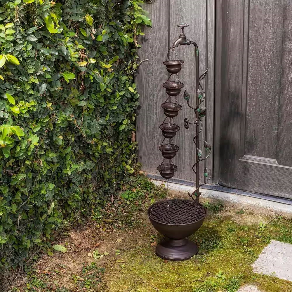 Outdoor Indoor 6-Tier Hanging Cups Water Fountain in Bronze Finish-1