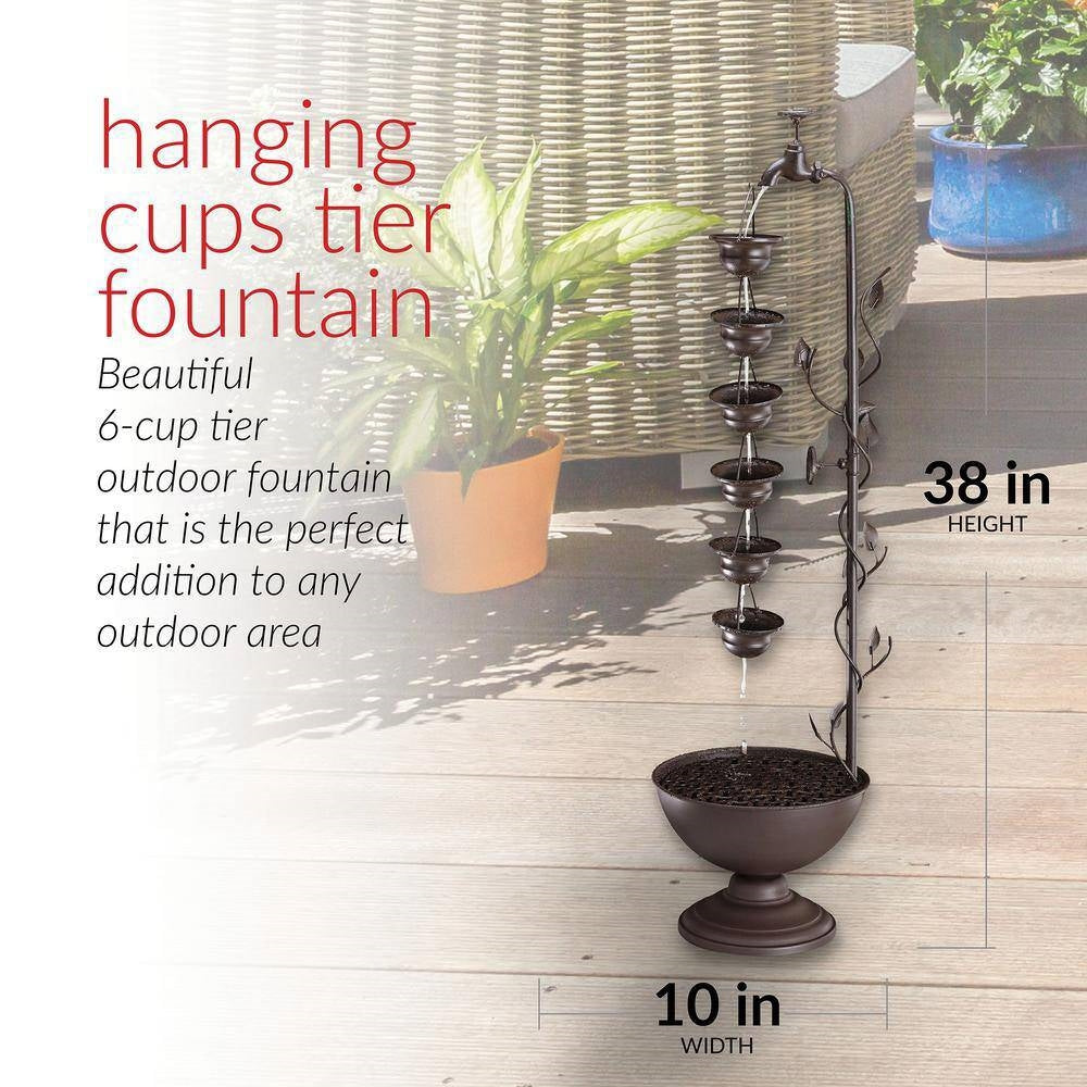 Outdoor Indoor 6-Tier Hanging Cups Water Fountain in Bronze Finish-4