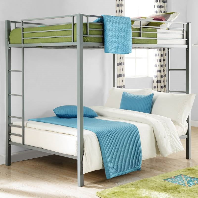 Twin over Twin Modern Metal Bunk Bed Frame in Silver Finish-0