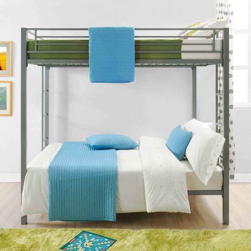 Twin over Twin Modern Metal Bunk Bed Frame in Silver Finish-1