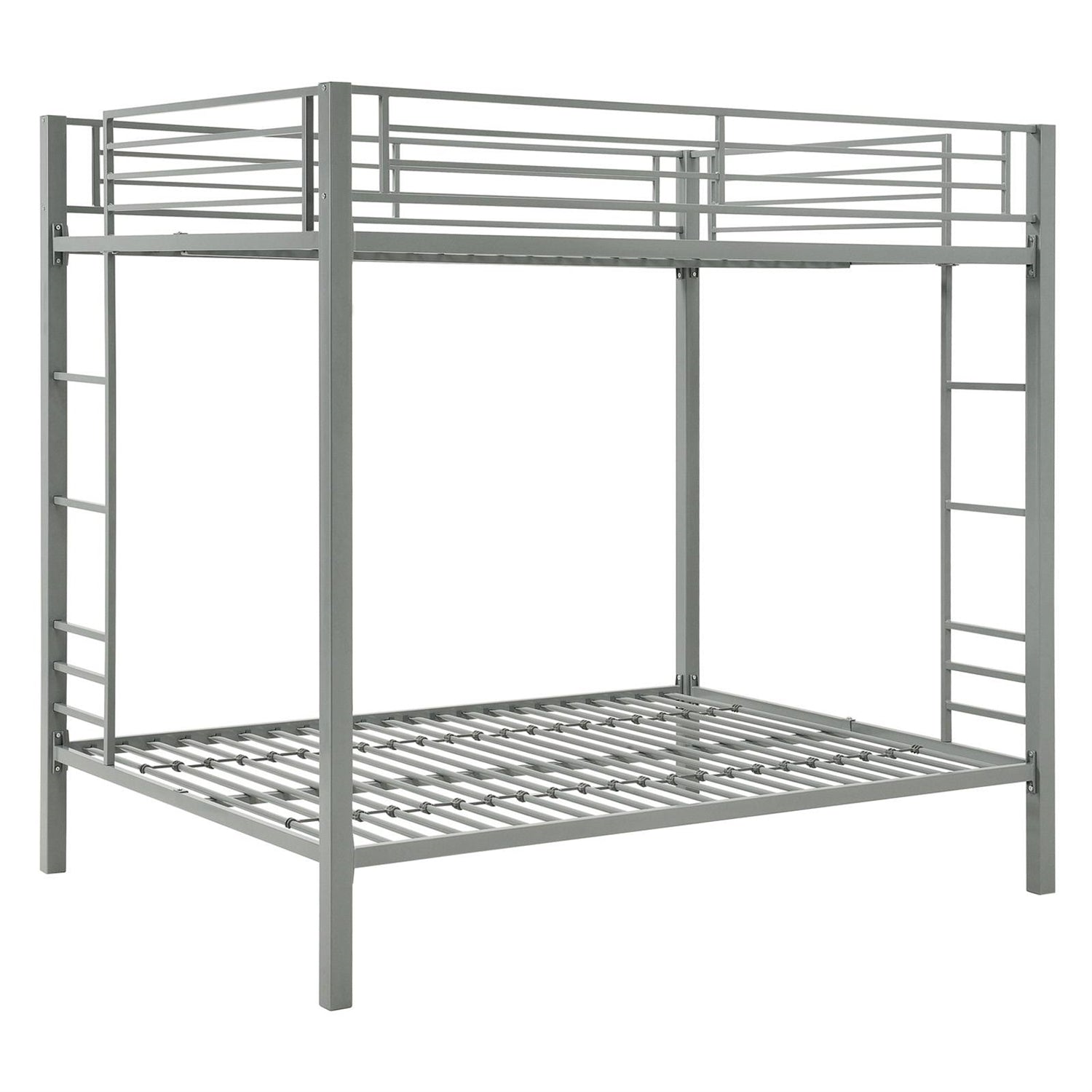 Twin over Twin Modern Metal Bunk Bed Frame in Silver Finish-2