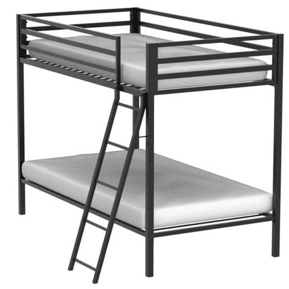 Twin over Twin Modern Metal Bunk Bed Frame in Black Finish with Ladder-0