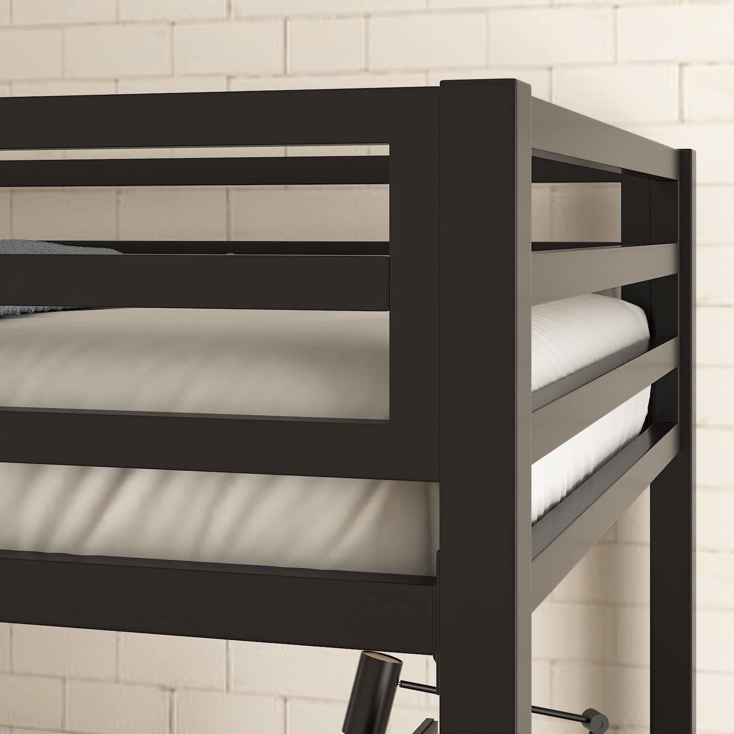 Twin over Twin Modern Metal Bunk Bed Frame in Black Finish with Ladder-2