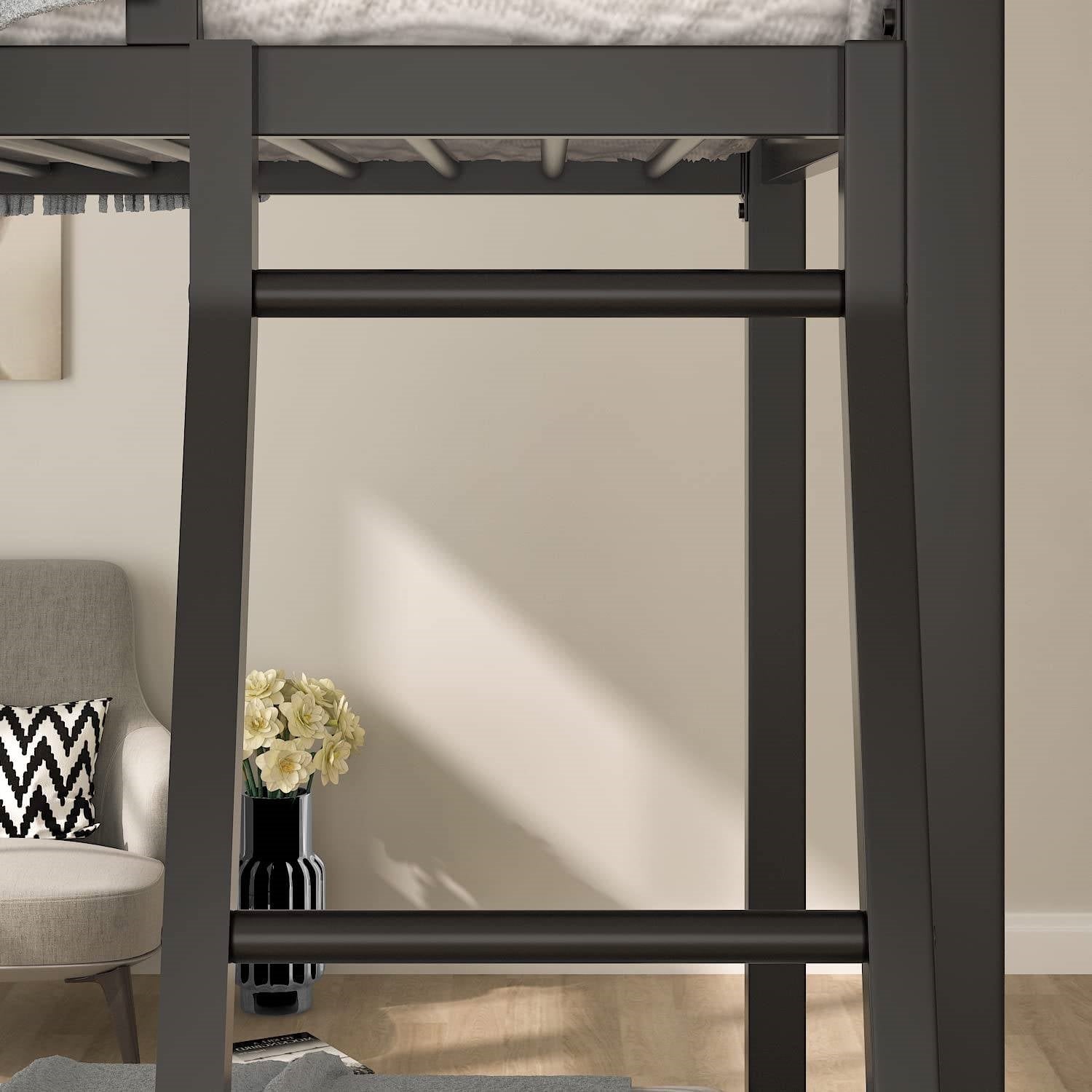 Twin over Twin Modern Metal Bunk Bed Frame in Black Finish with Ladder-4