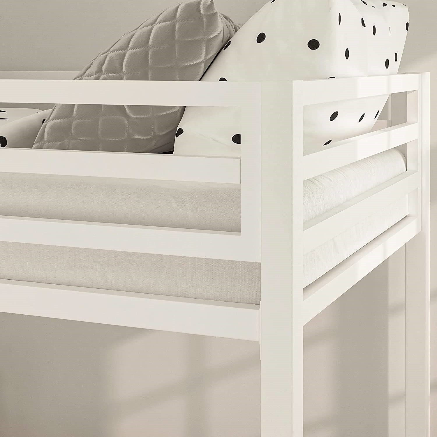 Twin over Twin Modern Metal Bunk Bed Frame in White with Ladder-2