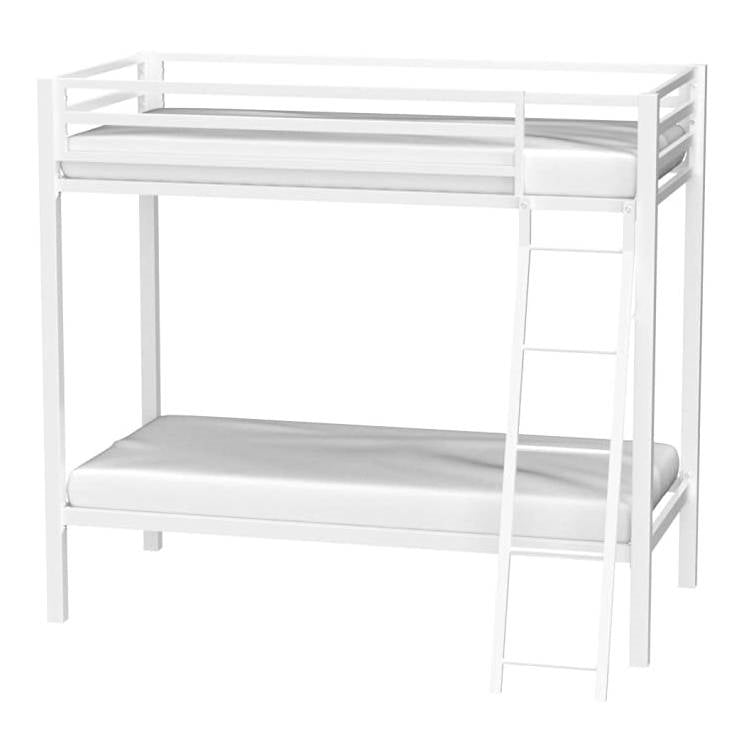 Twin over Twin Modern Metal Bunk Bed Frame in White with Ladder-4