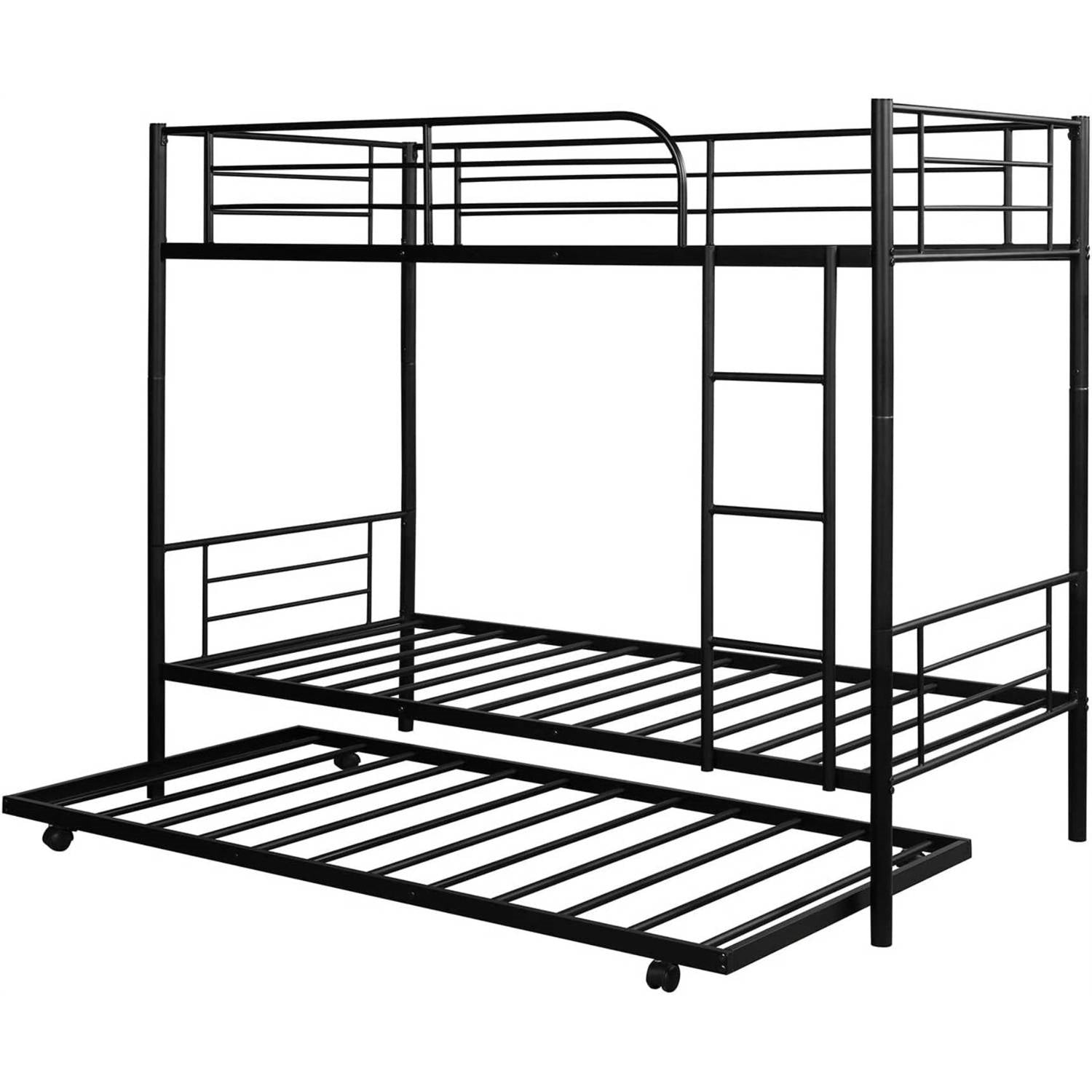 Twin over Twin Bunk bed with Trundle Bed in Black Metal Finish-2