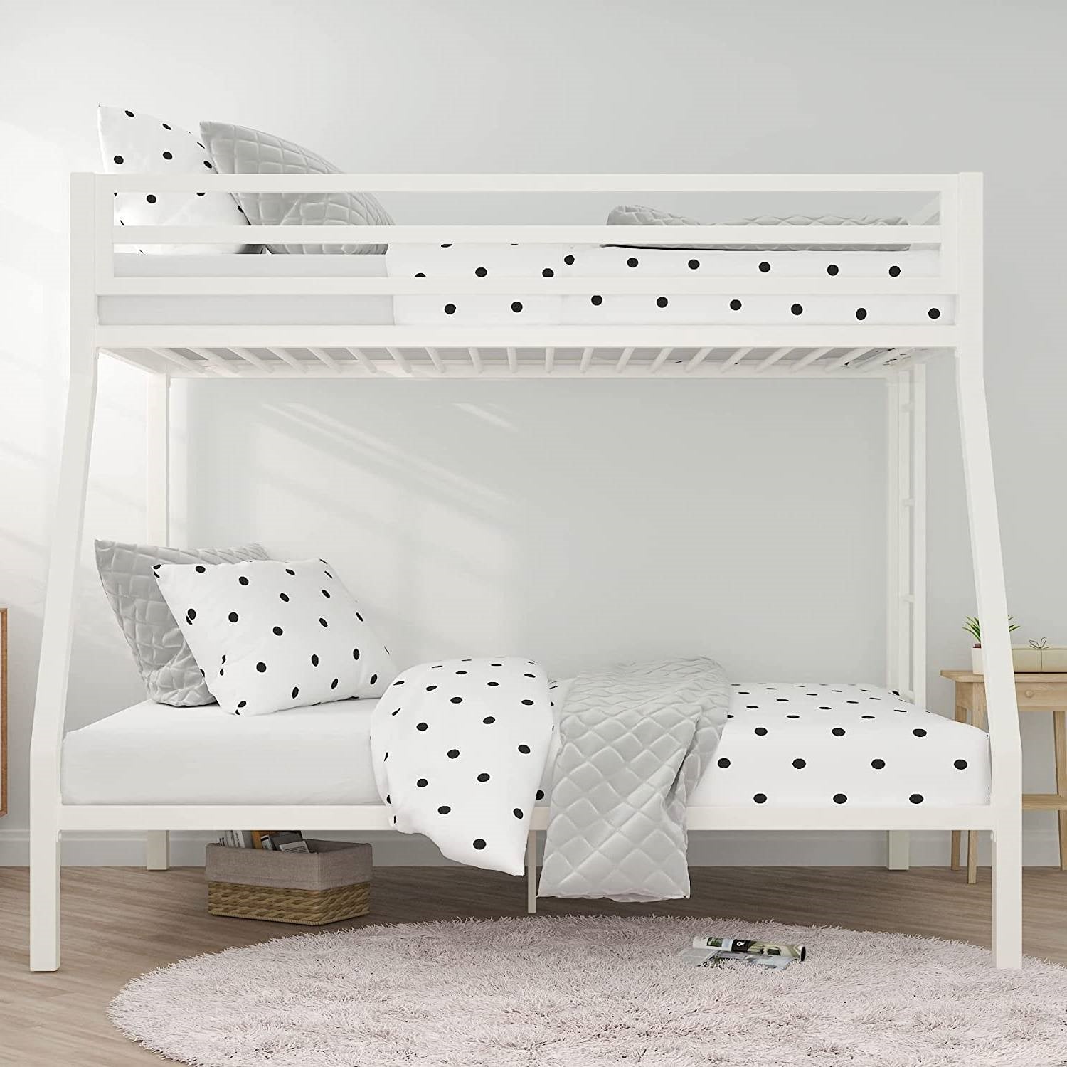 Twin over Full Modern Metal Bunk bed Frame in White with Ladder-2