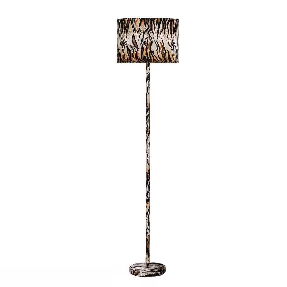 Animal Print Floor Lamp with Tiger Stripe Faux Suede Drum Shade-0