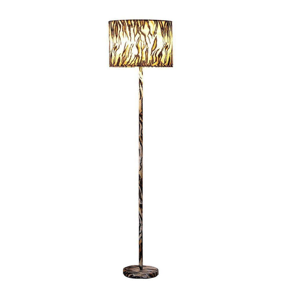 Animal Print Floor Lamp with Tiger Stripe Faux Suede Drum Shade-1