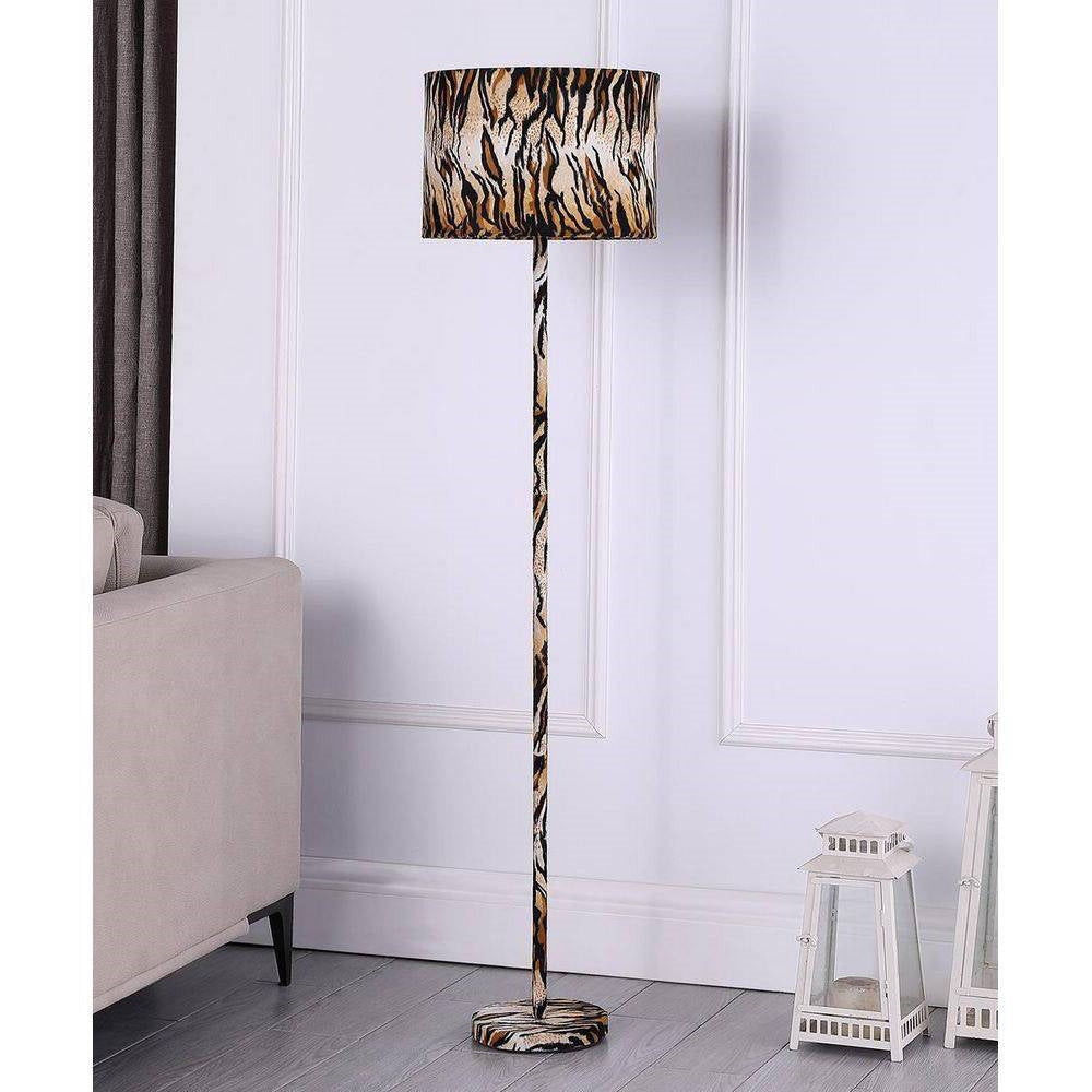 Animal Print Floor Lamp with Tiger Stripe Faux Suede Drum Shade-2