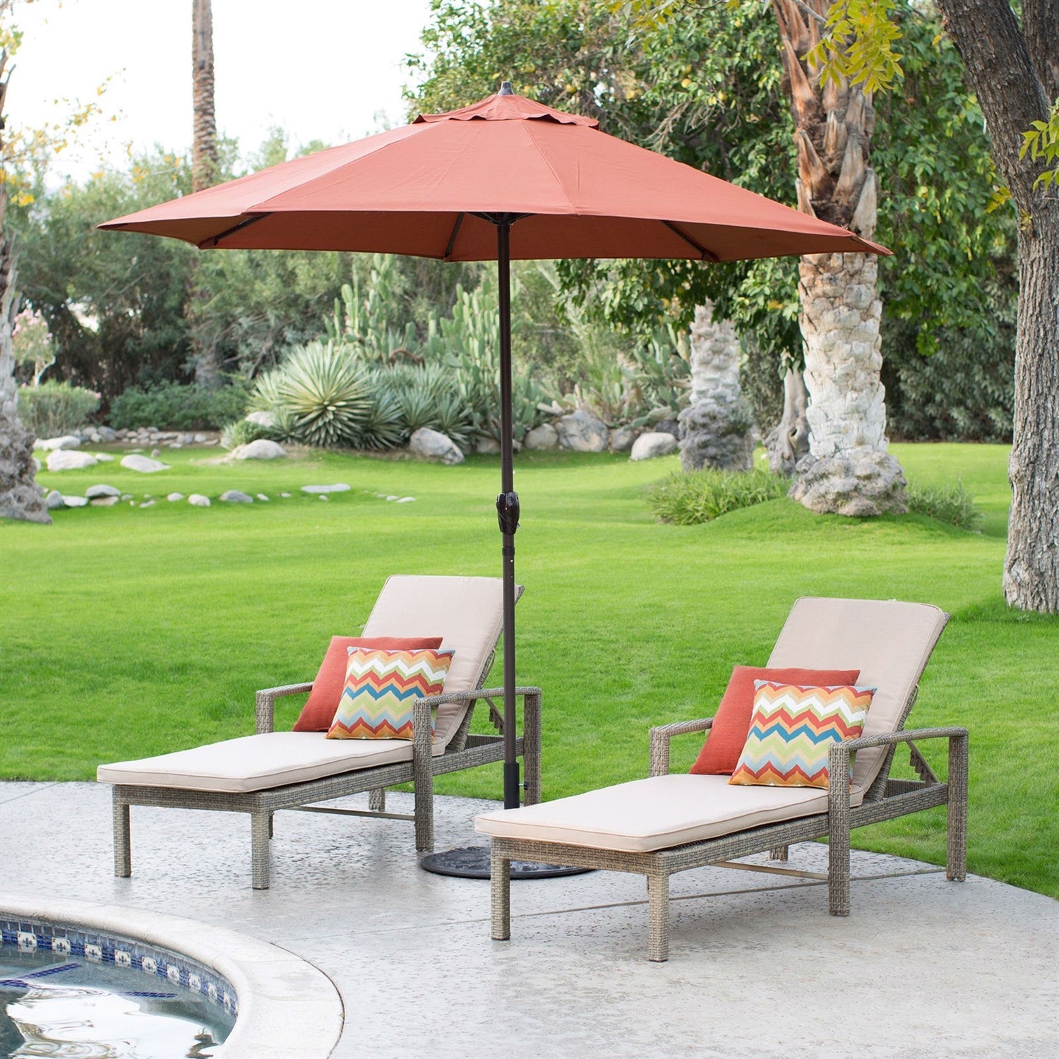 9-Ft Patio Umbrella in Terracotta with Metal Pole and Tilt Mechanism-0